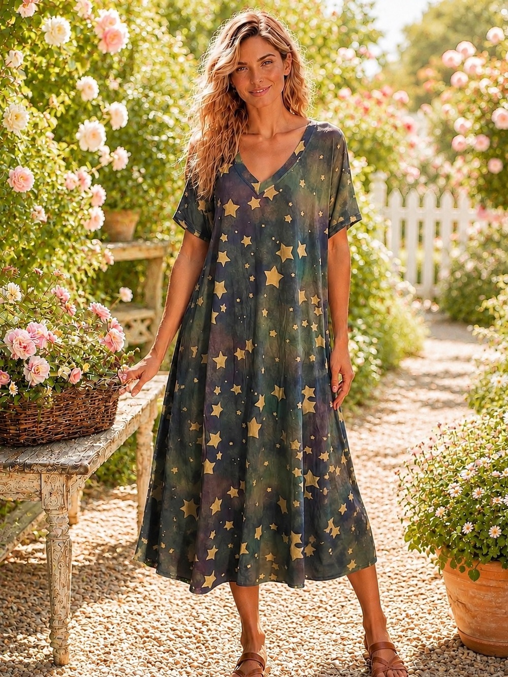 A Rare Bird Handmade Takeover Celestial Star Midi Dress – One Size NWT